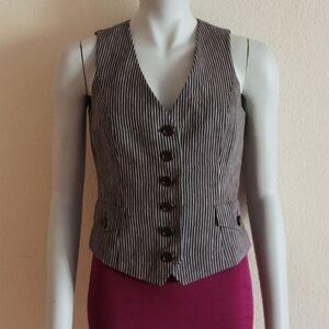 Striped Sleeveless Steampunk Vest with Buttons